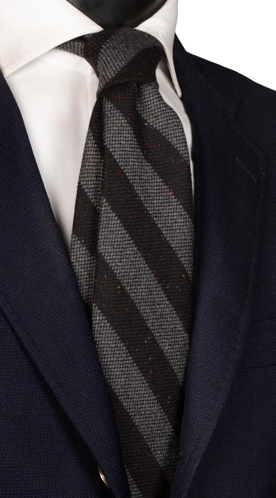 Cravatta Regimental in Lana Cashmere Effetto Tweed Nera Grigia Made in Italy Graffeo Cravatte
