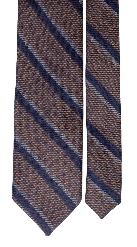 Cravatta Regimental in Lana Cashmere Marrone Righe Blu Grigie Made in Italy Graffeo Cravatte Pala