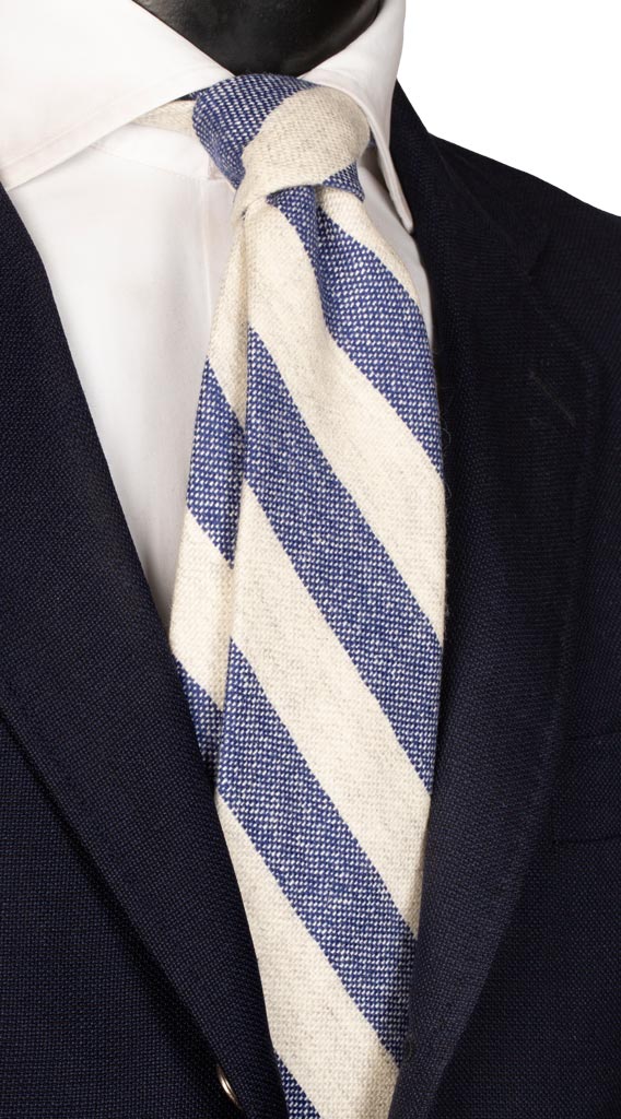 Cravatta Regimental in Lana Cashmere Righe Bluette GrigiO Chiaro Made in Italy Graffeo Cravatte