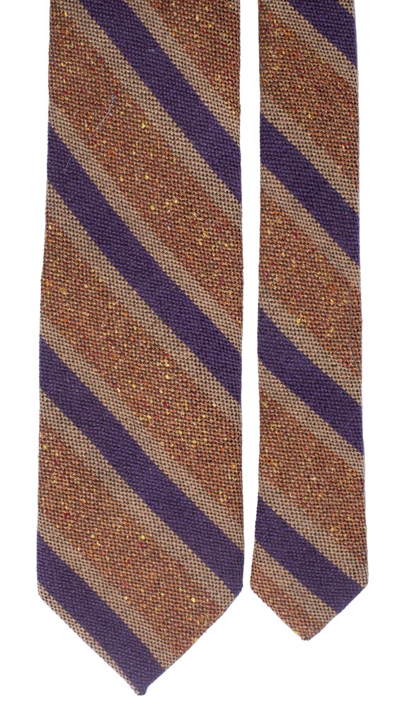 Cravatta Regimental in Lana Cashmere Effetto Tweed color Tabacco Righe Viola Beige Made in Italy Graffeo Cravatte Pala