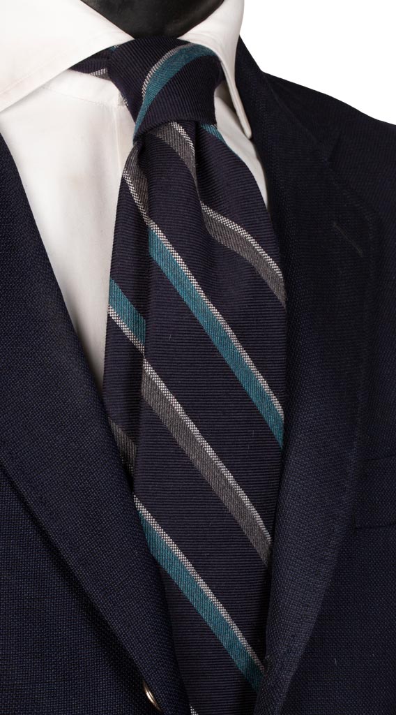 Cravatta Regimental in Lana Seta Blu Righe Grigia Azzurra Made in Italy graffeo Cravatte