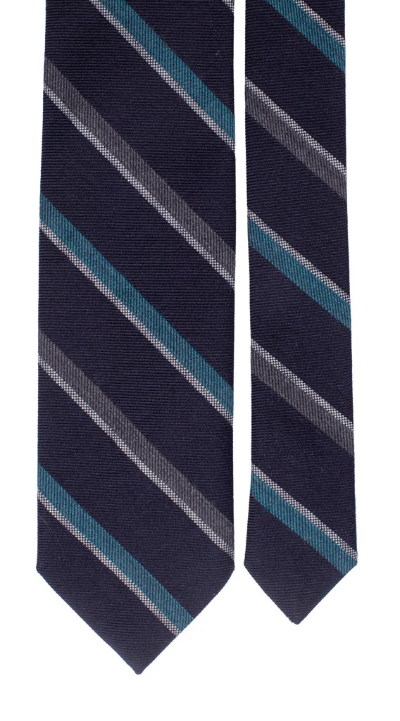 Cravatta Regimental in Lana Seta Blu Righe Grigia Azzurra Made in Italy Graffeo Cravatte Pala