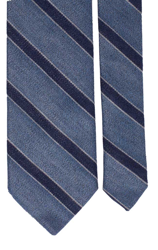 Cravatta Regimental in Lana Seta Blu Jeans Righe Blu Grigie Made in italy Graffeo Cravatte Pala