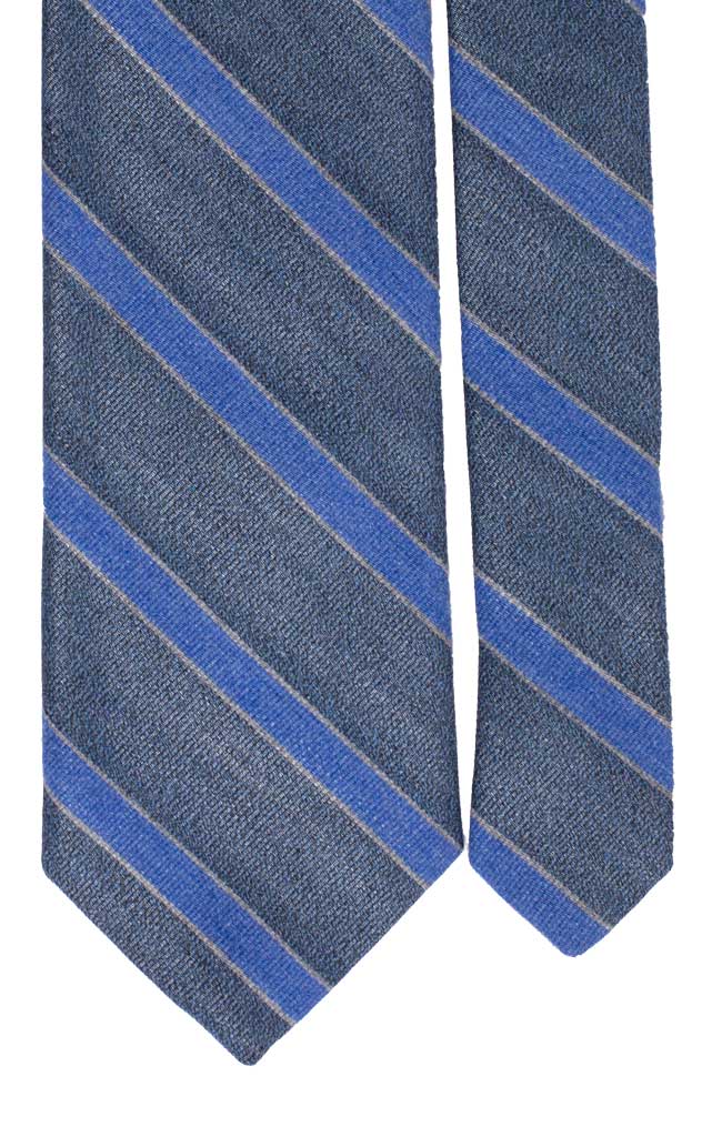 Cravatta Regimental in Lana Seta Blu Jeans Righe Bluette Grigie Made in Italy Graffeo Cravatte Pala