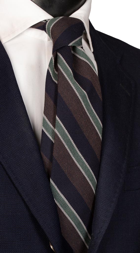 Cravatta Regimental in Lana Seta Righe Blu Marrone Verde Grigio chiara Made in Italy graffeo Cravatte
