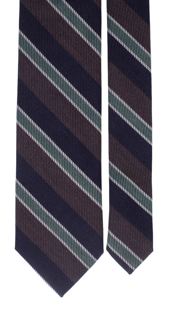 Cravatta Regimental in Lana Seta Righe Blu Marrone Verde Grigio chiara Made in Italy Graffeo Cravatte pala