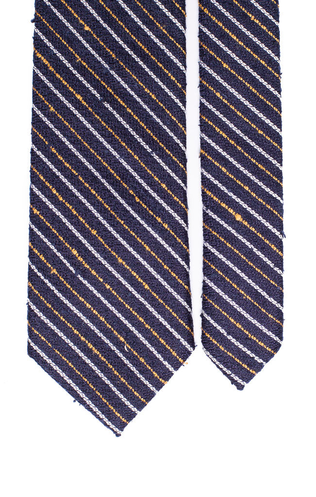 Cravatta Regimental in Lana Seta Blu con Righe Bianche Arancio Made in Italy Graffeo Cravatte Pala