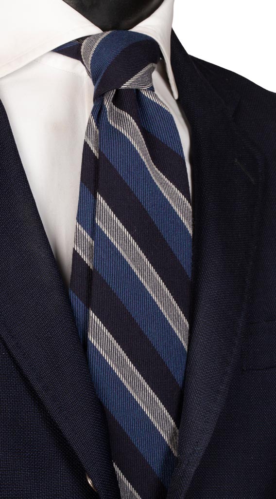 Cravatta Regimental in Lana Seta Bluette Blu Grigio Made in Italy Graffeo Cravatte