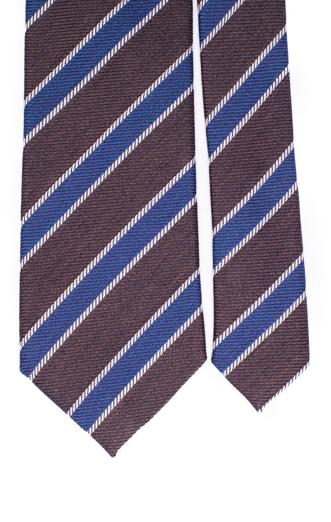 Cravatta Regimental in Lana Seta Marrone Bluette Bianco Made in Italy Graffeo Cravatte Pala