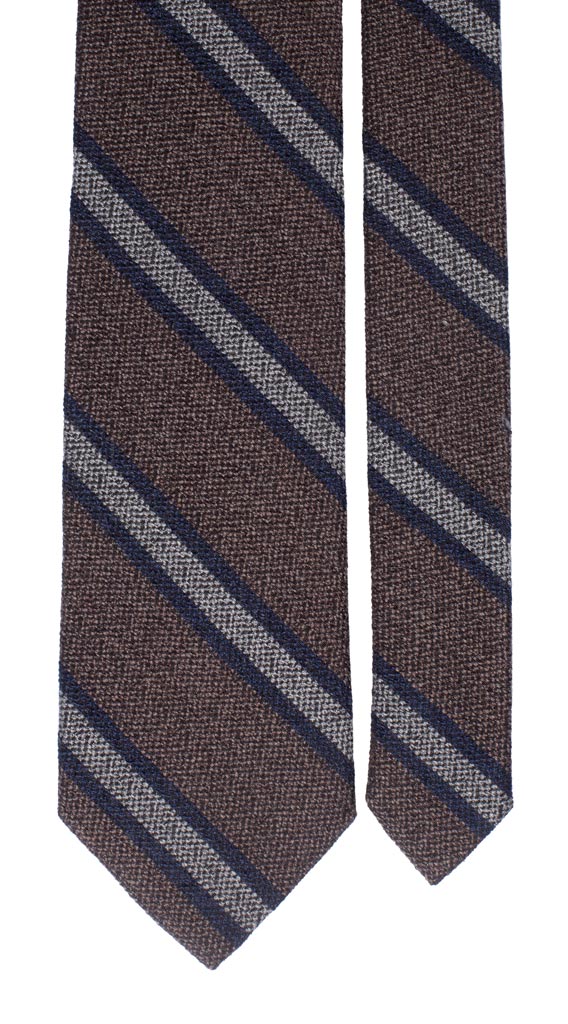 Cravatta Regimental in Lana Seta Tortora Righe Blu Grigie Made in Italy Graffeo Cravatte Pala