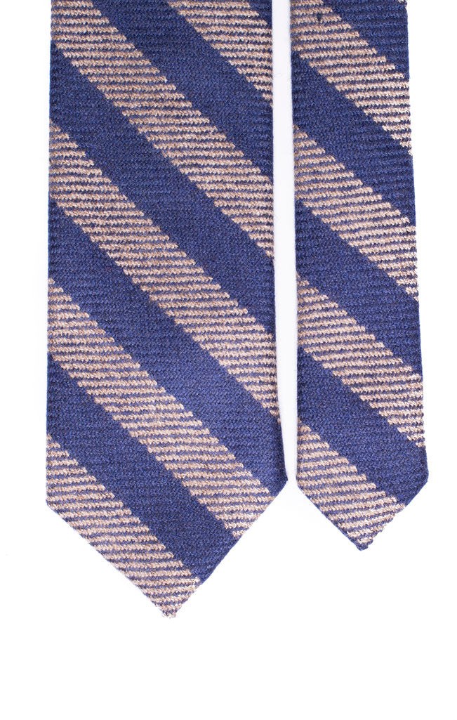 Cravatta Regimental in Lana Seta con Righe Beige Blu Made in Italy Graffeo Cravatte Pala