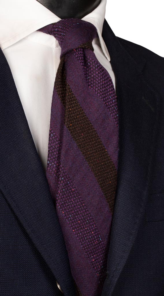 Cravatta Regimental in Lana Seta effetto Tweed Viola Marrone Made in Italy graffeo Cravatte
