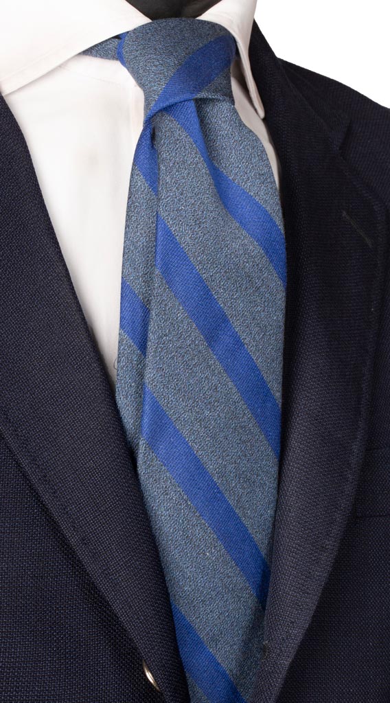 Cravatta Regimental in Seta Cotone Blu Navy Effetto Jeans Righe Bluette Made in Italy graffeo Cravatte