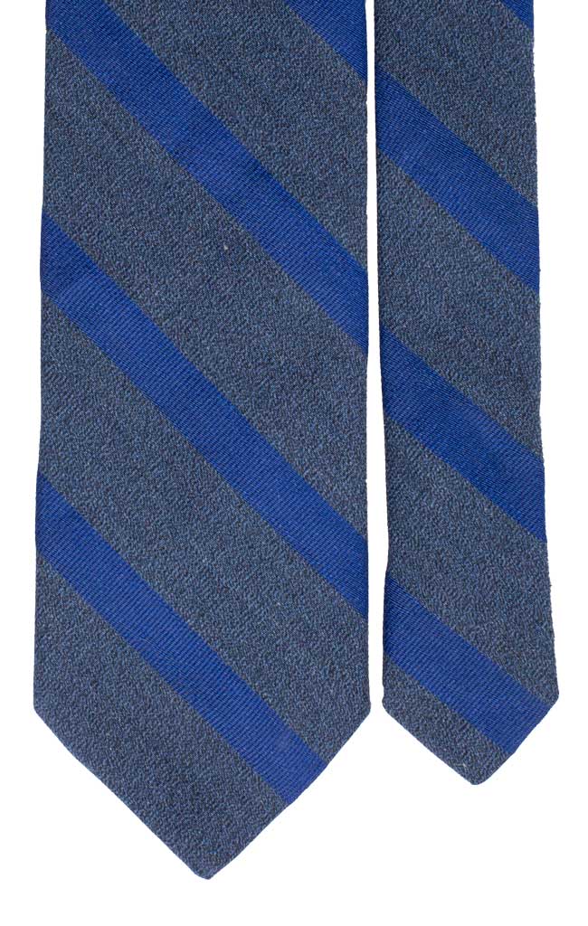 Cravatta Regimental in Seta Cotone Blu Navy Effetto Jeans Righe Bluette Made in Italy Graffeo Cravatte Pala