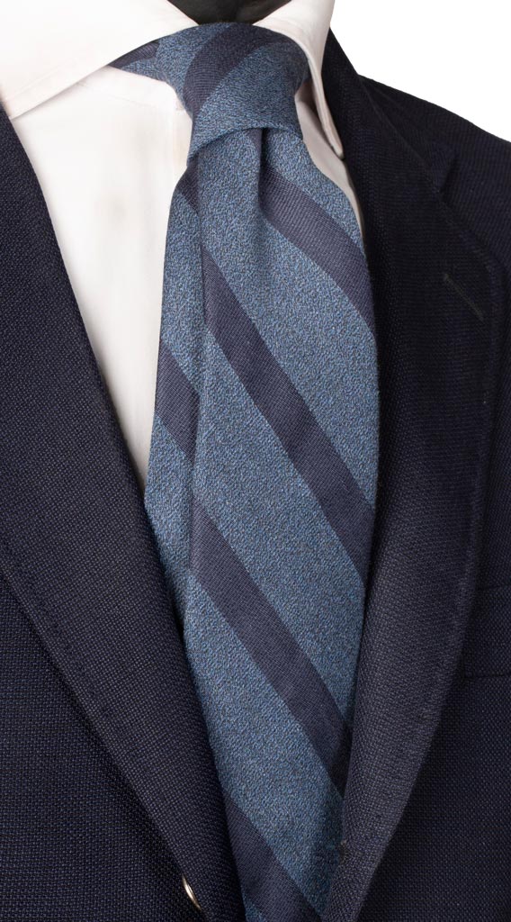 Cravatta Regimental in Seta Cotone Blu Navy Righe Blu Made in Italy Graffeo Cravatte