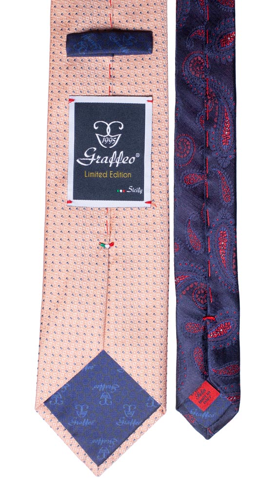 Cravatta Rosa Fantasia Celeste Nodo in Contrasto Celeste Blu Made in Italy Graffeo Cravatte Pala