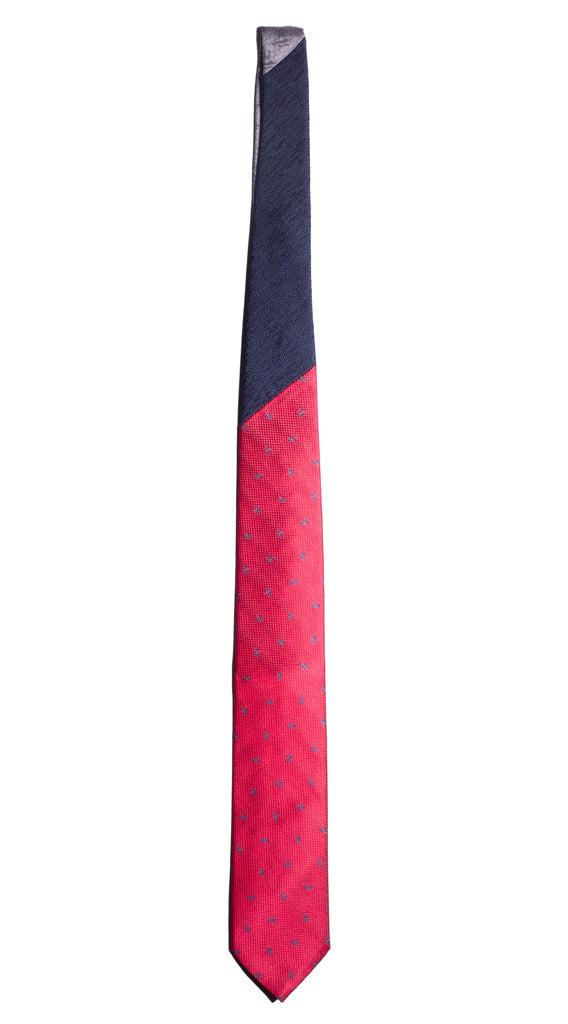Cravatta Rossa Corallo a Fiori Blu Nodo in Contrasto Blu Fantasia Made in Italy Graffeo Cravatte Intera