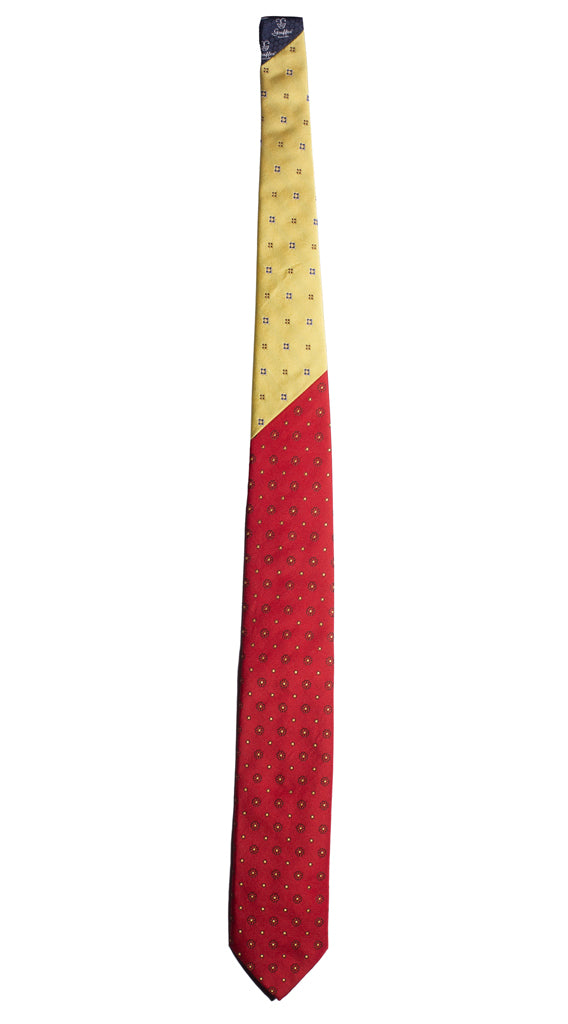 Cravatta Rossa a Fiori Gialli Nodo in Contrasto Giallo Fantasia Made in Italy Graffeo Cravatte Intera