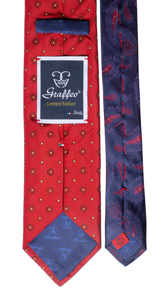 Cravatta Rossa a Fiori Gialli Nodo in Contrasto Giallo Fantasia Made in Italy Graffeo Cravatte Pala
