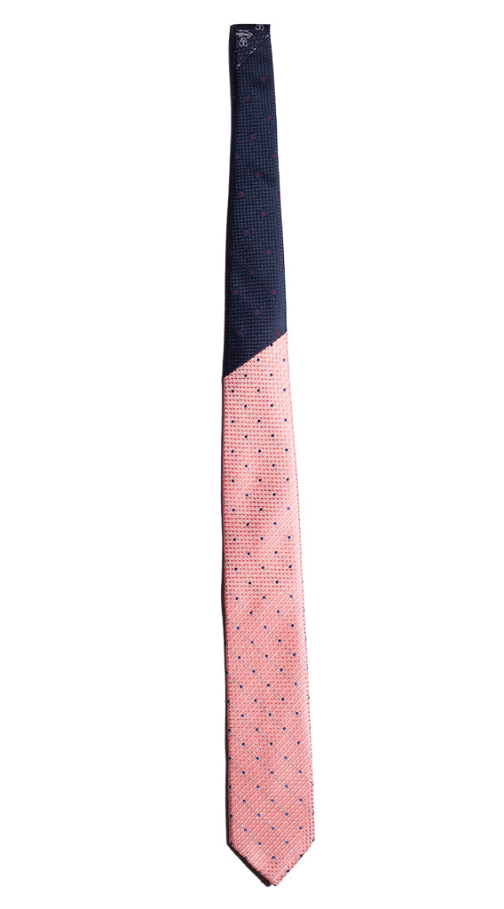 Cravatta Rosso Fragola Pois Blu Nodo in Contrasto Blu Made in Italy Graffeo Cravatte Intera