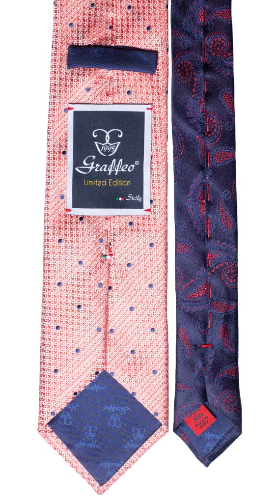 Cravatta Rosso Fragola Pois Blu Nodo in Contrasto Blu Made in Italy Graffeo Cravatte pala