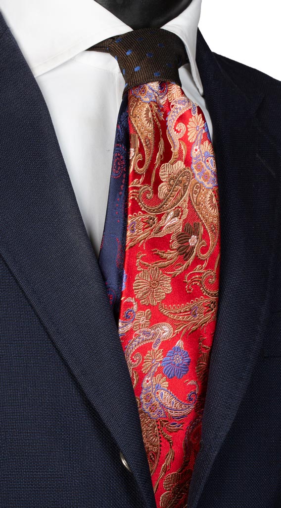 Cravatta Rossa Paisley Beige Nodo in Contrasto Marrone Made in Italy Graffeo Cravatte