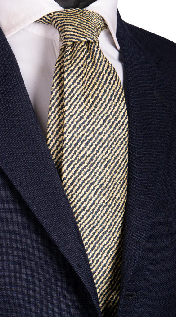 Cravatta Sette Pieghe Regimental di Seta Blu Gialla Made in Italy Graffeo Cravatte
