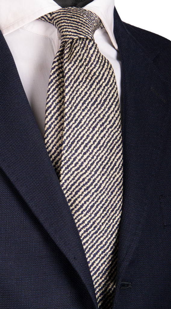 Cravatta Sette Pieghe Regimental di Seta Blu color Corda Made in Italy Graffeo Cravatte