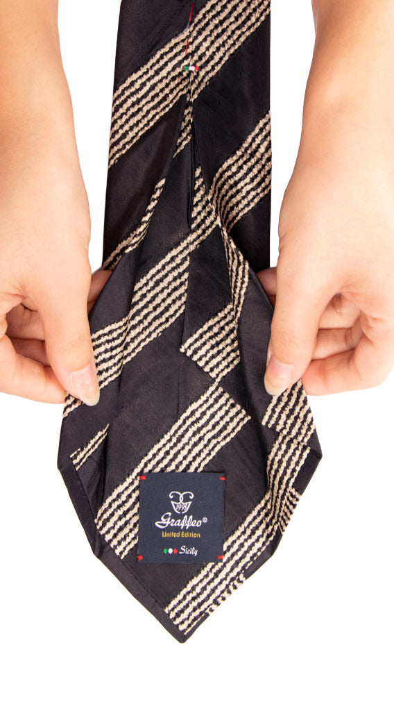 Cravatta Sette Pieghe Regimental di Seta Blu Notte Righe color Corda Made in Italy Graffeo Cravatte Pala