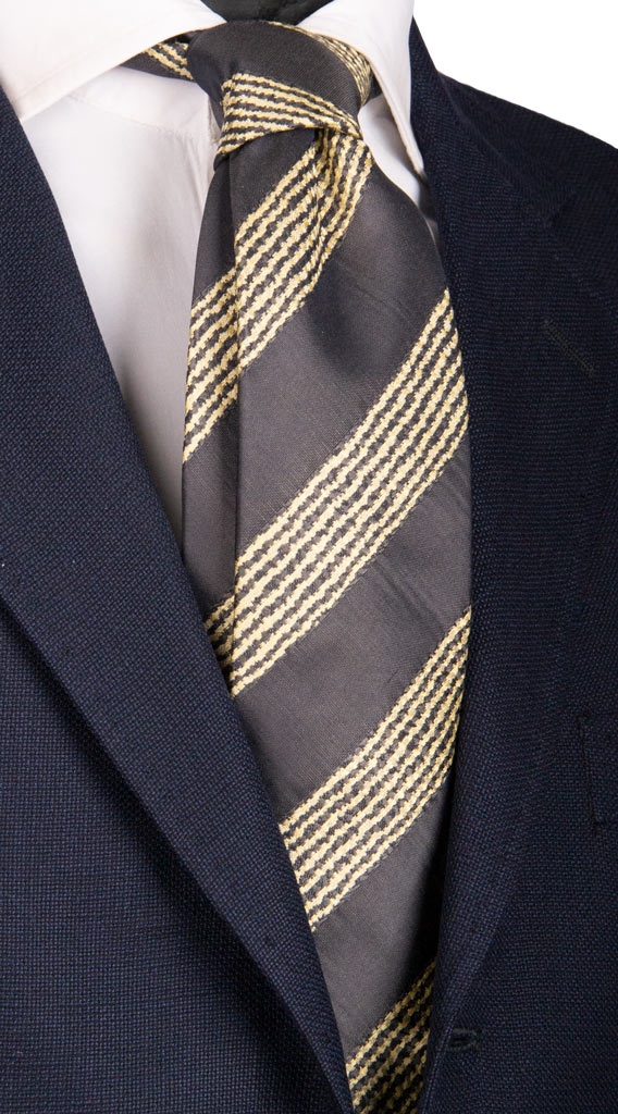 Cravatta Sette Pieghe Regimental di Seta Grigia Righe color Corda Made in Italy Graffeo Cravatte
