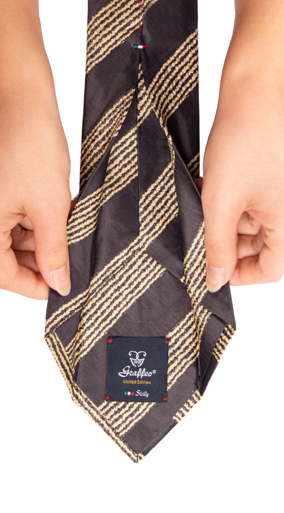 Cravatta Sette Pieghe Regimental di Seta Grigia Righe color Corda Made in Italy Graffeo Cravatte Pala