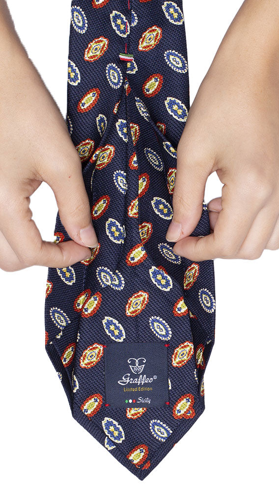 Cravatta Sette Pieghe Blu Fantasia Rossa Bianca Bluette Verde Made in Italy Graffeo Cravatte Pala