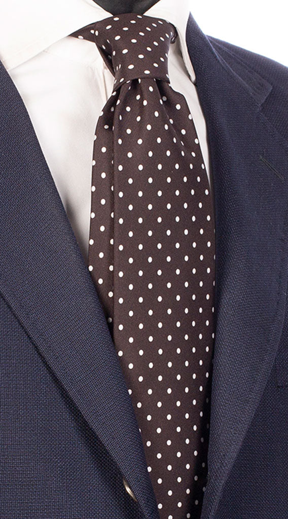 Cravatta Sette Pieghe Stampa di Seta Nera Pois Bianco Made in Italy Graffeo Cravatte