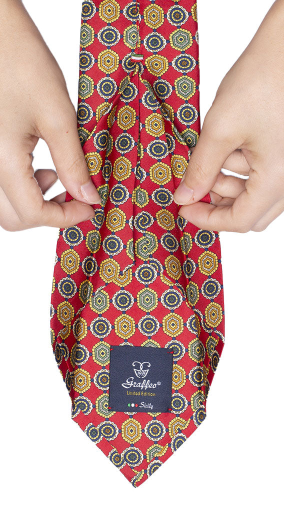 Cravatta Sette Pieghe Stampa di Seta Rossa Fantasia Gialla Blu Verde Made in Italy Graffeo Cravatte Pala