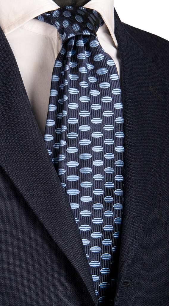 Cravatta Sette Pieghe di Seta Blu Fantasia Celeste Made in Italy Graffeo Cravatte