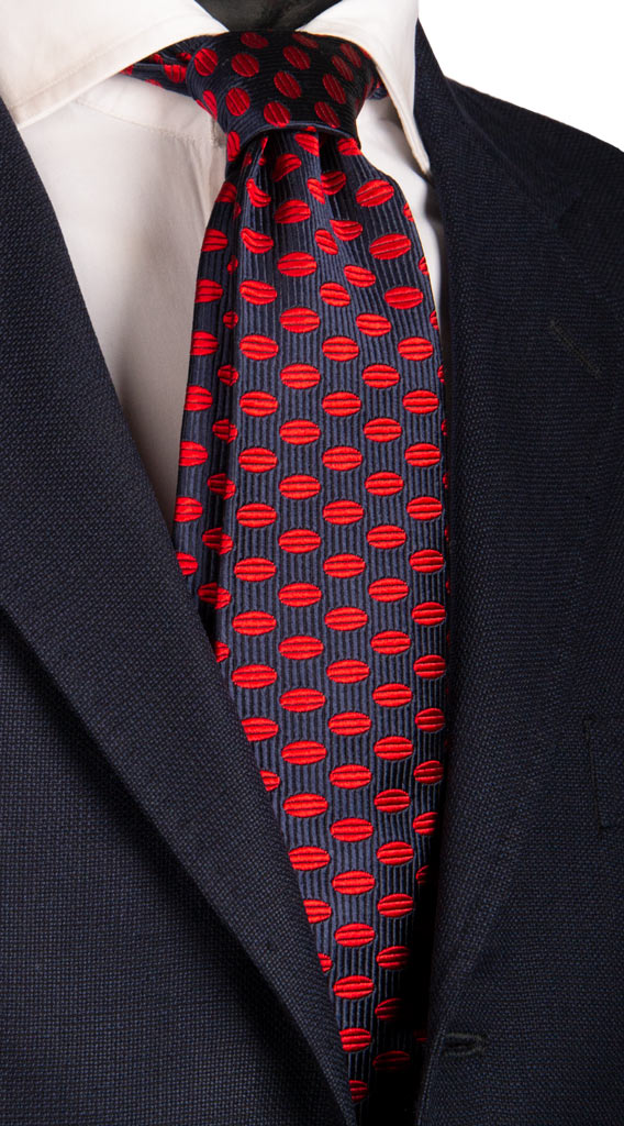 Cravatta Sette Pieghe di Seta Blu Fantasia Rossa Made in Italy Graffeo Cravatte