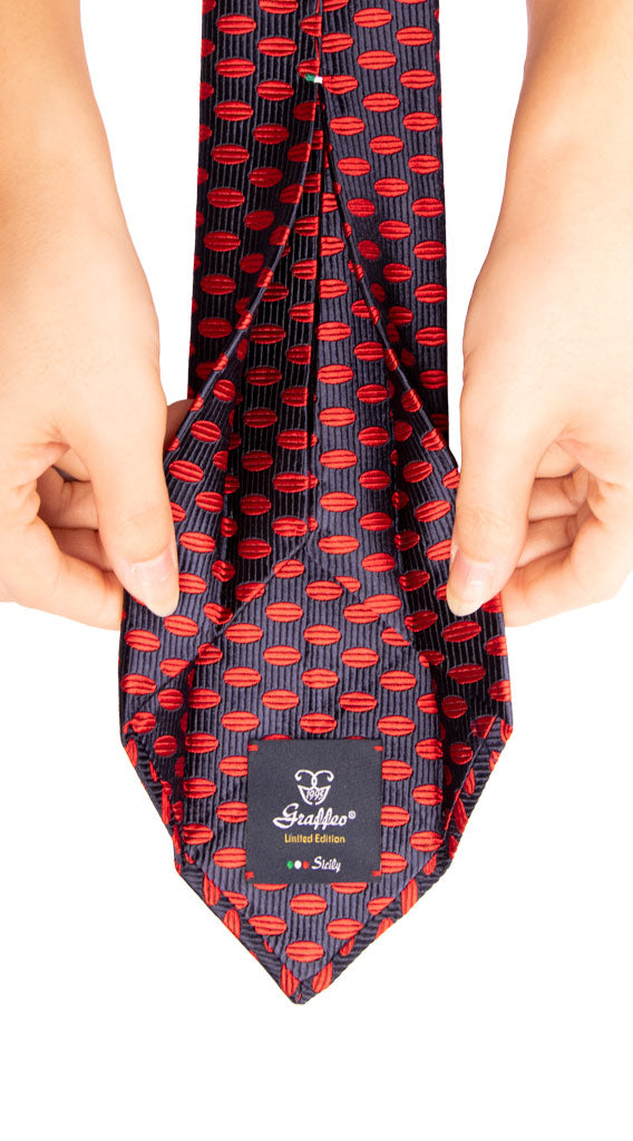 Cravatta Sette Pieghe di Seta Blu Fantasia Rossa Made in Italy Graffeo Cravatte Pala