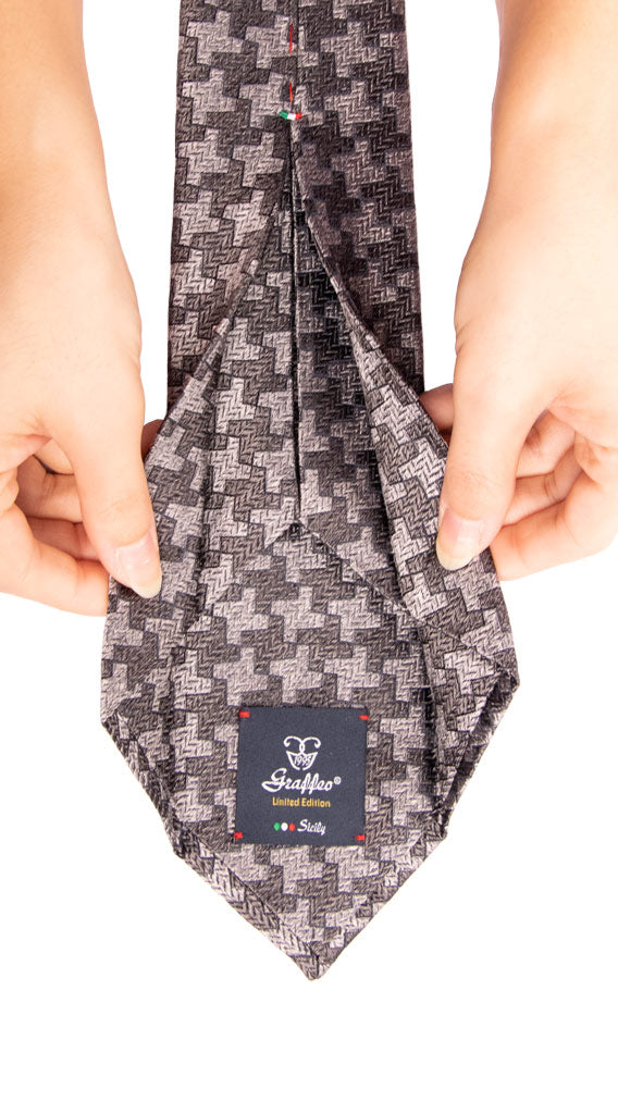 Cravatta Sette Pieghe di Seta Pied de Poule Grigio Blu Made in Italy Graffeo Cravatte Pala