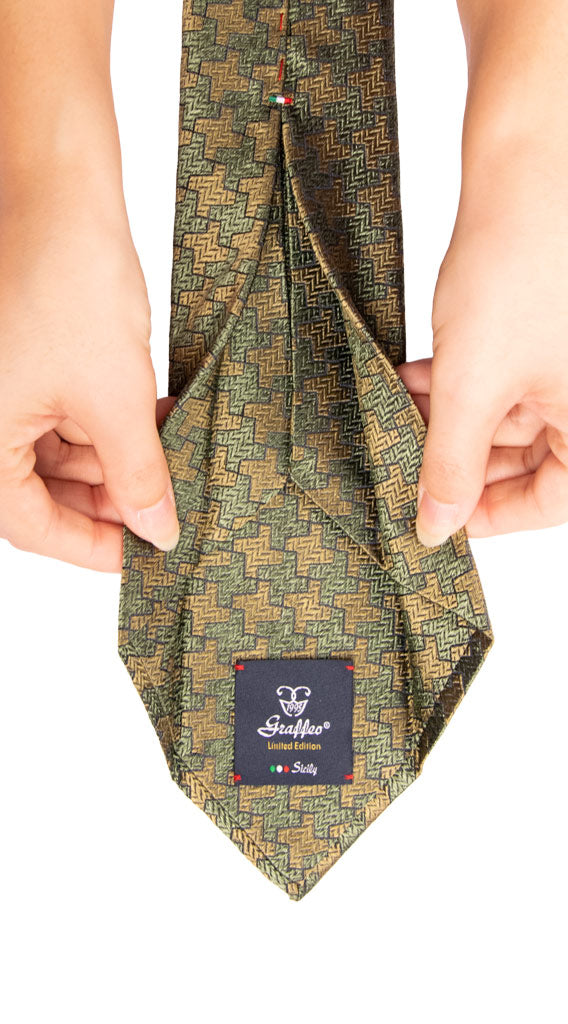 Cravatta Sette Pieghe di Seta Pied de Poule Verde Giallo Blu Made in Italy Graffeo Cravatte Pala