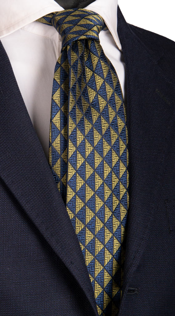 Cravatta Sette Pieghe di Seta Fantasia Verde Blu Made in Italy Graffeo Cravatte