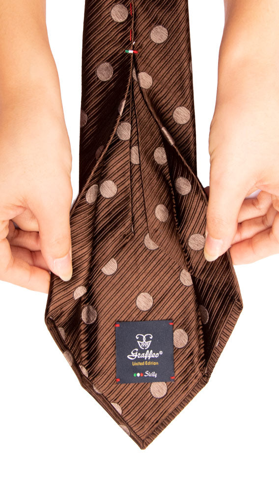 Cravatta Sette Pieghe di Seta Marrone a Pois Beige Made in Italy Graffeo Cravatte Pala