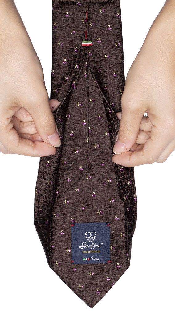 COLLUSION - Slip bikini in seersucker marrone a quadretti con laccetti laterali
