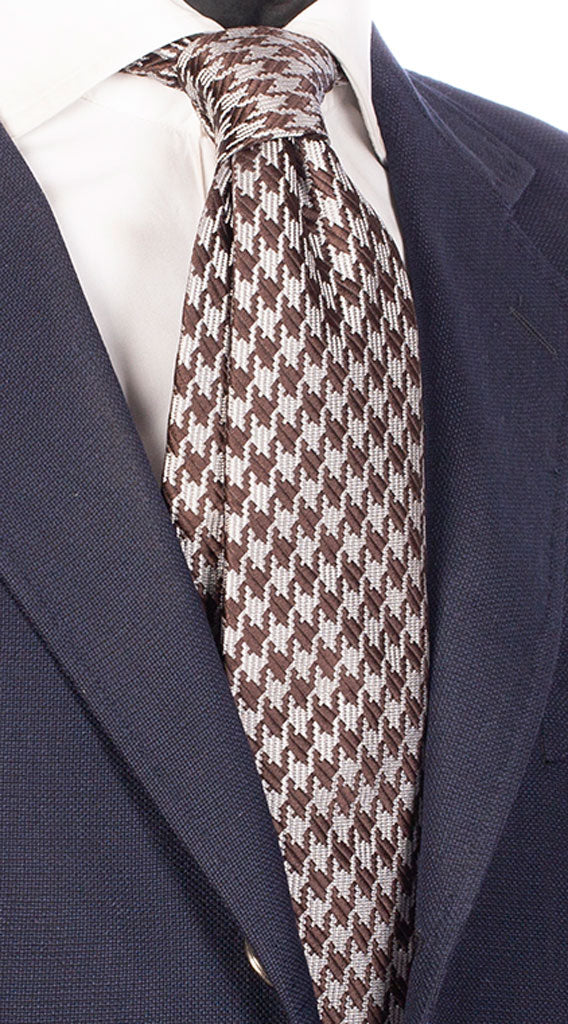 Cravatta Sette Pieghe di Seta Pied de Poule Grigio Marrone Made in Italy Graffeo Cravatte