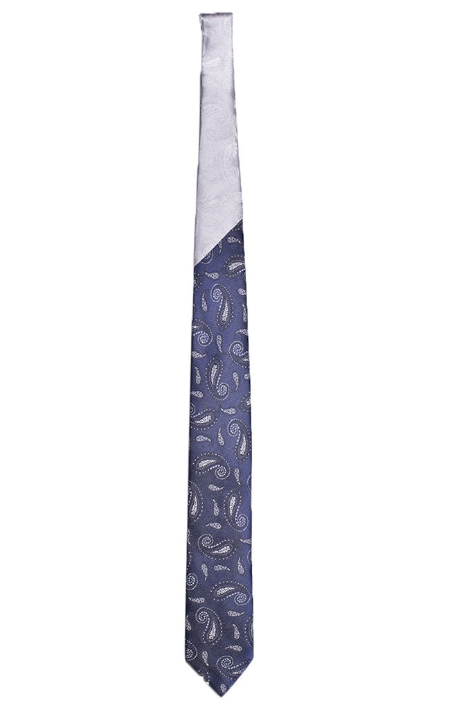 Cravatta Special Blu Paisley Grigio Nodo in Contrasto Paisley Grigio Made in Italy Graffeo Cravatte Intera