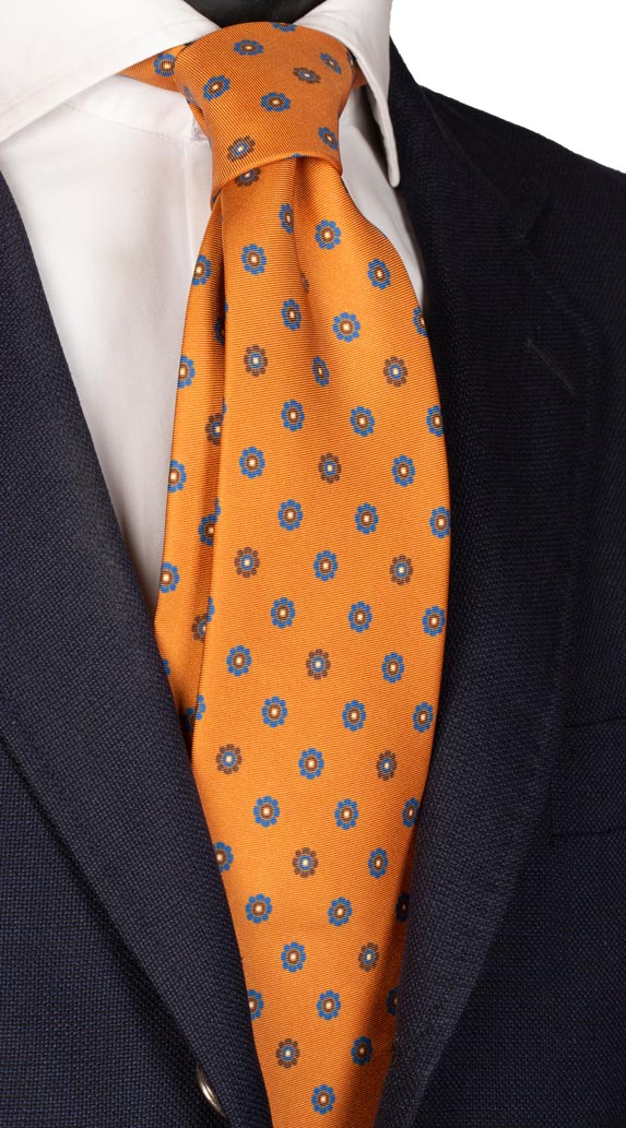 Cravatta Stampa Arancione a Fiori Marrone Bluette Made in Italy Graffeo Cravatte