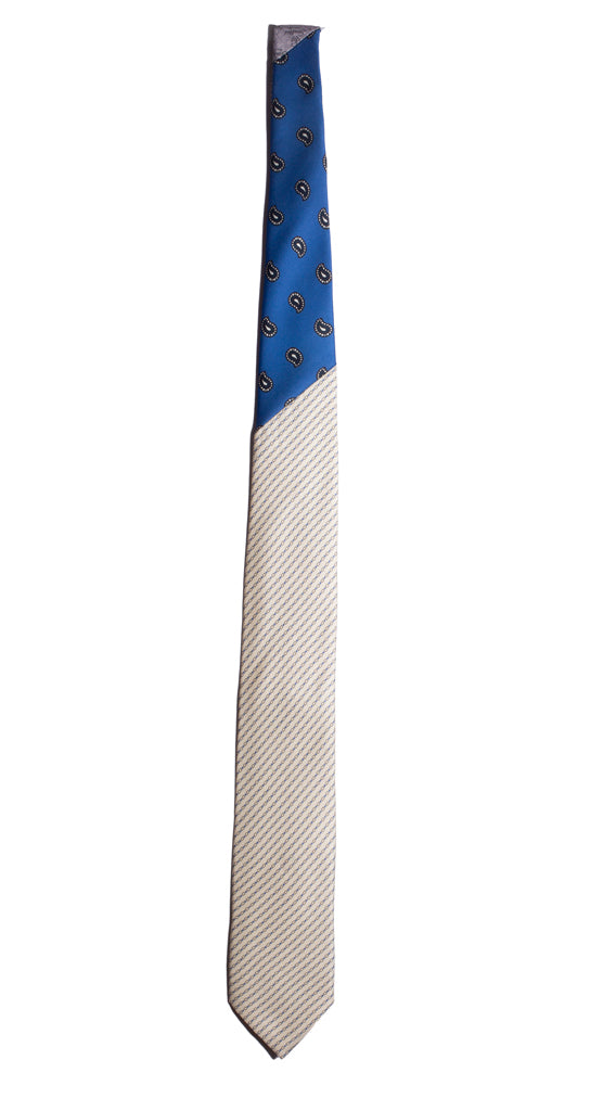 Cravatta Stampa Avorio Fantasia Bluette Nodo in Contrasto Bluette Paisley Blu Bianco Made in Italy Graffeo Cravatte Intera