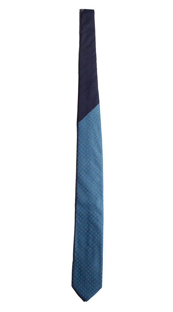 Cravatta Stampa Blu Fantasia Celeste Bianca Nodo in Contrasto Blu Made in Italy Graffeo Cravatte Intera