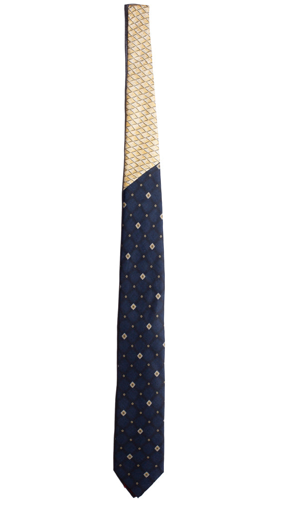 Cravatta Stampa Blu Fantasia Gialla Grigia Nodo in Contrasto Giallo Fantasia Made in Italy Graffeo Cravatte Intera
