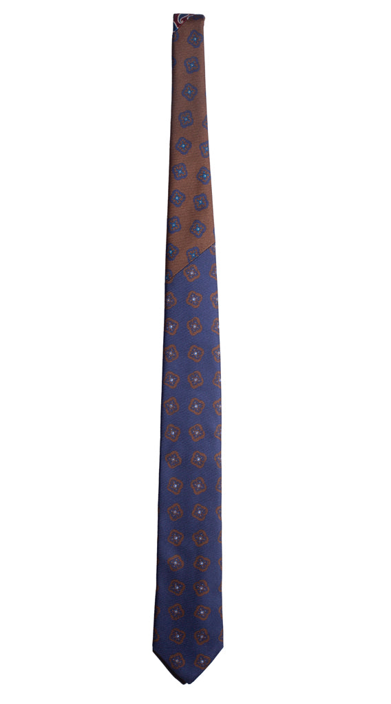 Cravatta Stampa Blu Fantasia Marrone Celeste Nodo in Contrasto Marrone Fantasia Made in Italy Graffeo Cravatte Intera