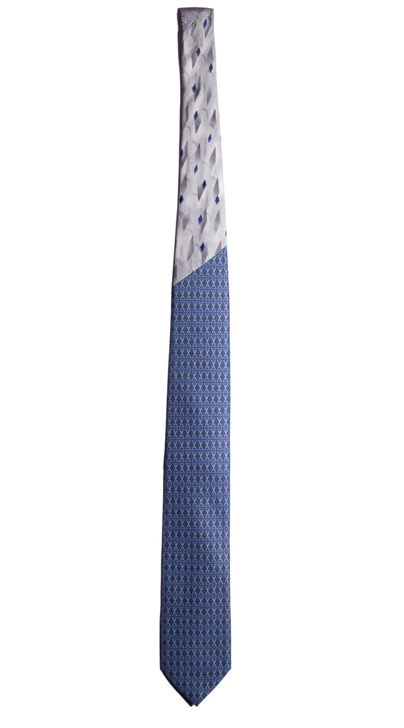 Cravatta Stampa Blu Navy Fantasia Celeste Nodo in Contrasto Grigio Fantasia Made in Italy graffeo Cravatte Intera